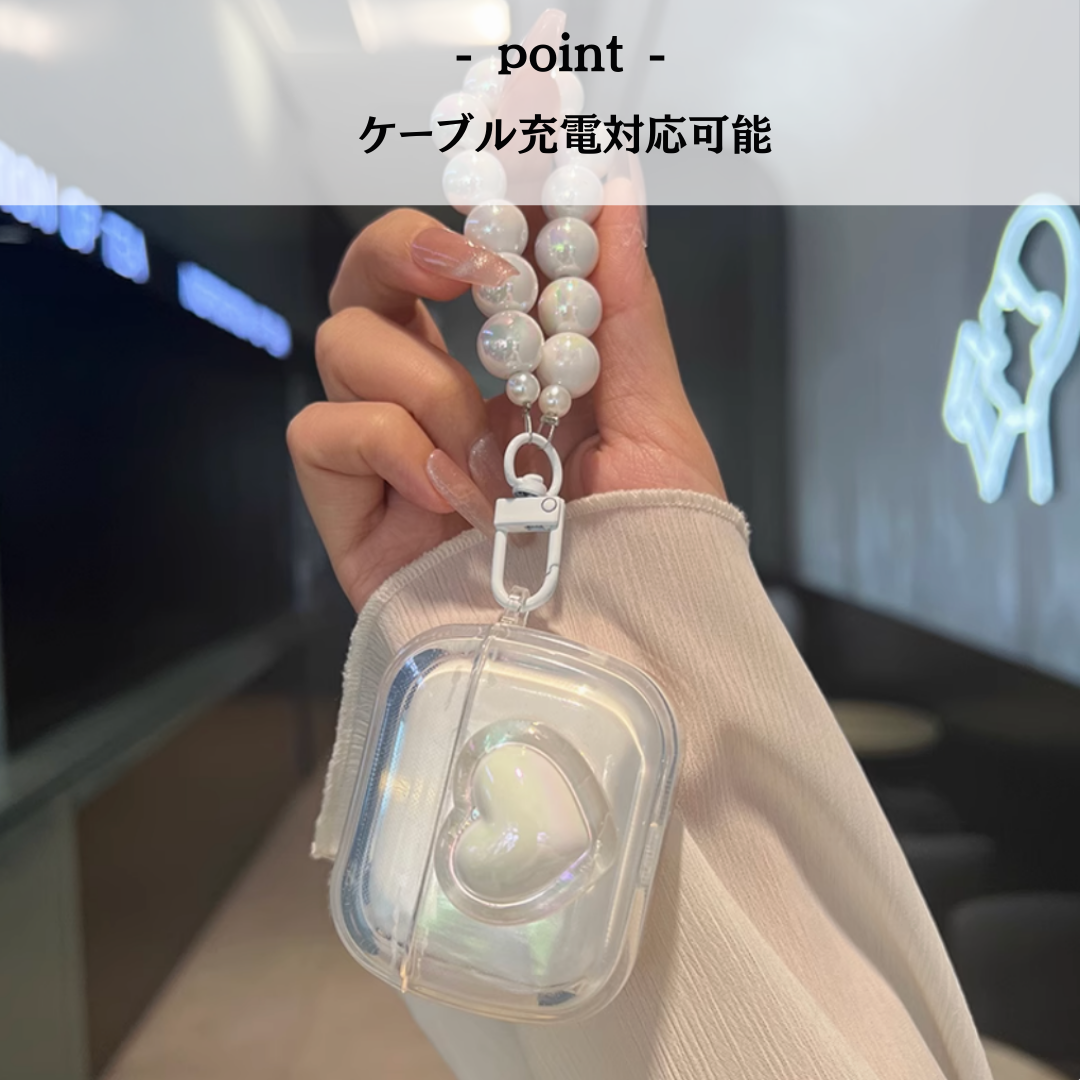 真珠風 ビーズストラップ　AirPods/AirPodsproケース